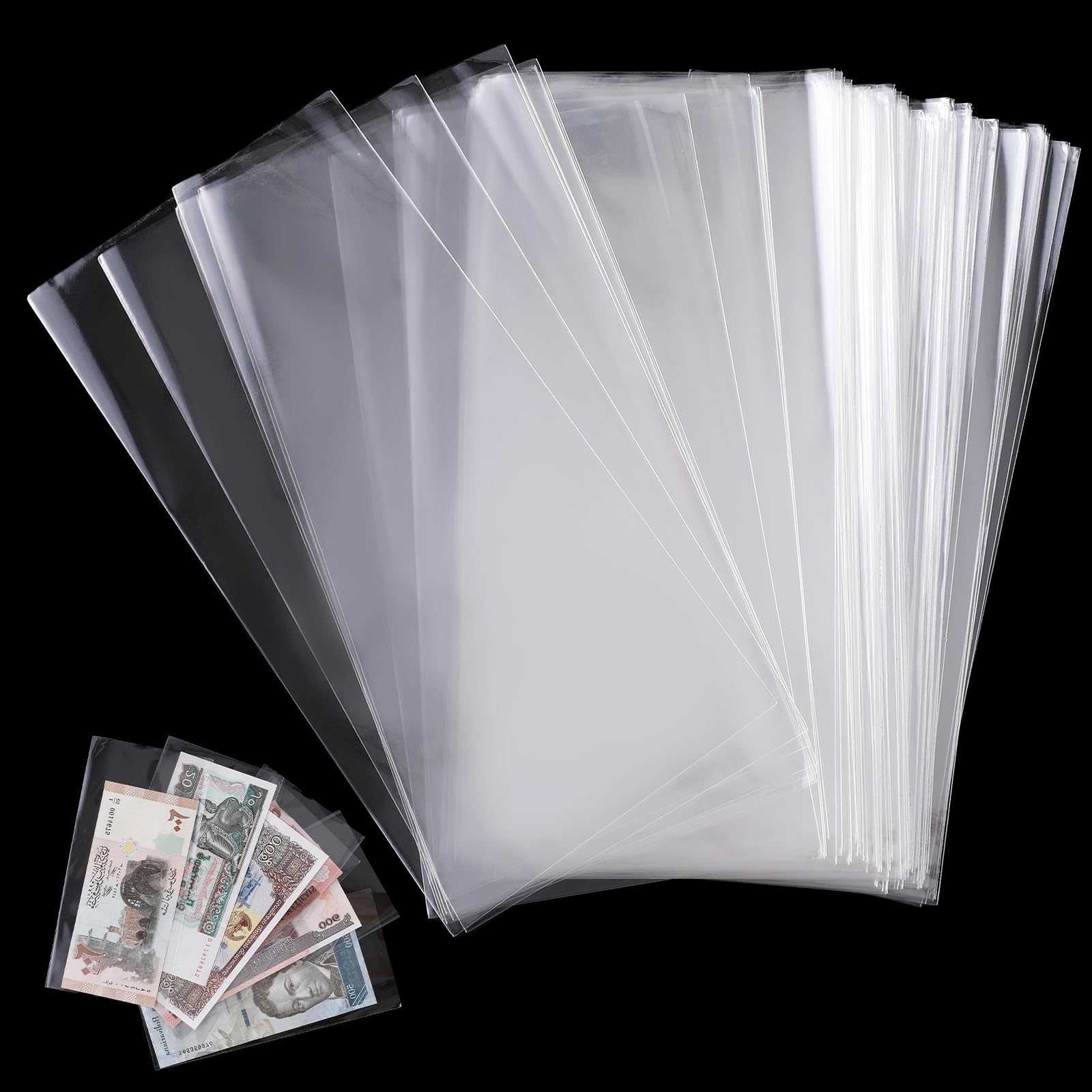 100 Pack Clear Paper Money Holders Currency Sleeves Opp Material Dollar Bill Collection Sleeves Protector Storage Display for Banknotes Stamps Commemorative Notes Collectibles