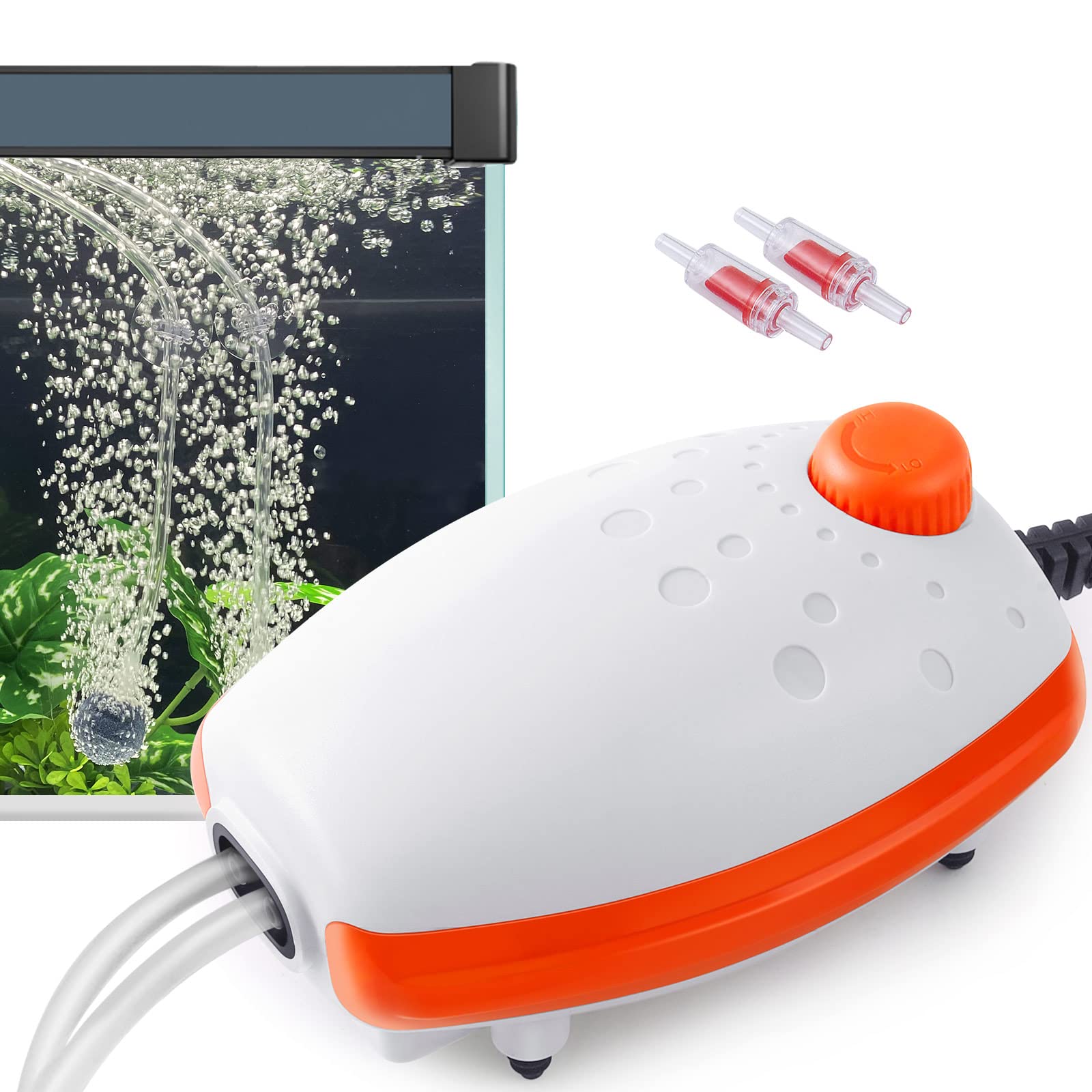 PYPABL 3W Aquarium Air Pump, 300L/H Silent Adjustable Fish Tank Bubbler, Powerful Oxgen Pump for up to 450L Fish and Turtle Tank