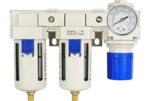 BLCH 3/8" NPT Air Compressor Filter - Double Compressed Air Dryer Air Compressor Regulator AC3000-03 Semi-Auto Drain Poly Bowl Gauge 0-160 PSI Brass