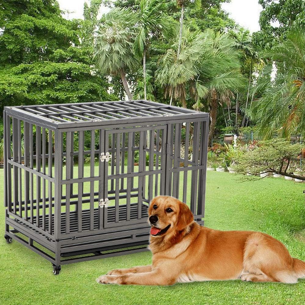LUCKUP 38 Inch Heavy Duty Dog Cage Strong Metal Kennel and Crate for Large Dogs, Easy to Assemble Pet Playpen with Four Wheels, Black … … : Pet Supplies