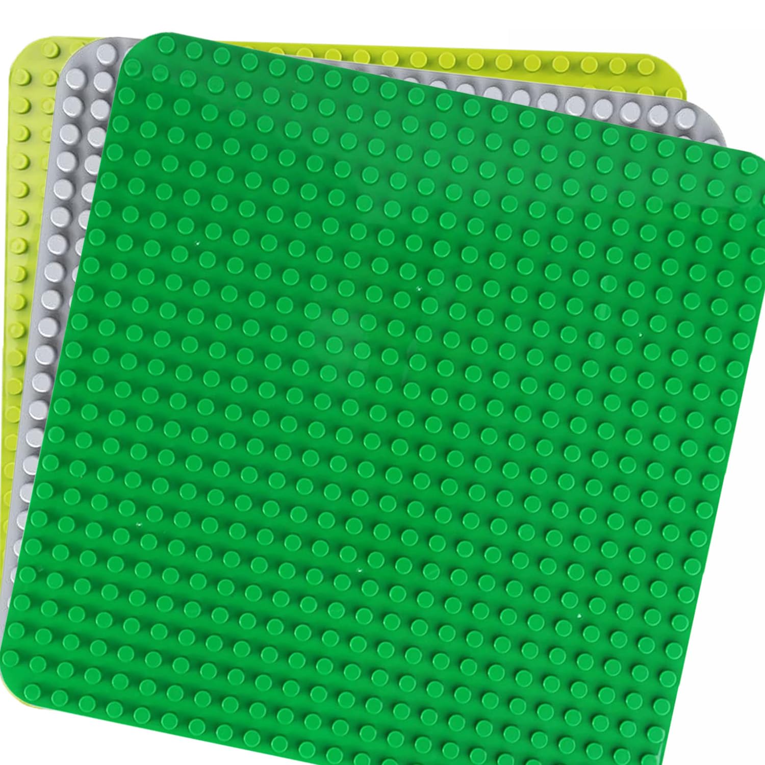 Guihumz Building Plate, 38 x 38 cm, Compatible with Lego Duplo Plates, Large Base Plate for DUPLO Sets, 3Pc, Green, Grey, Light Green