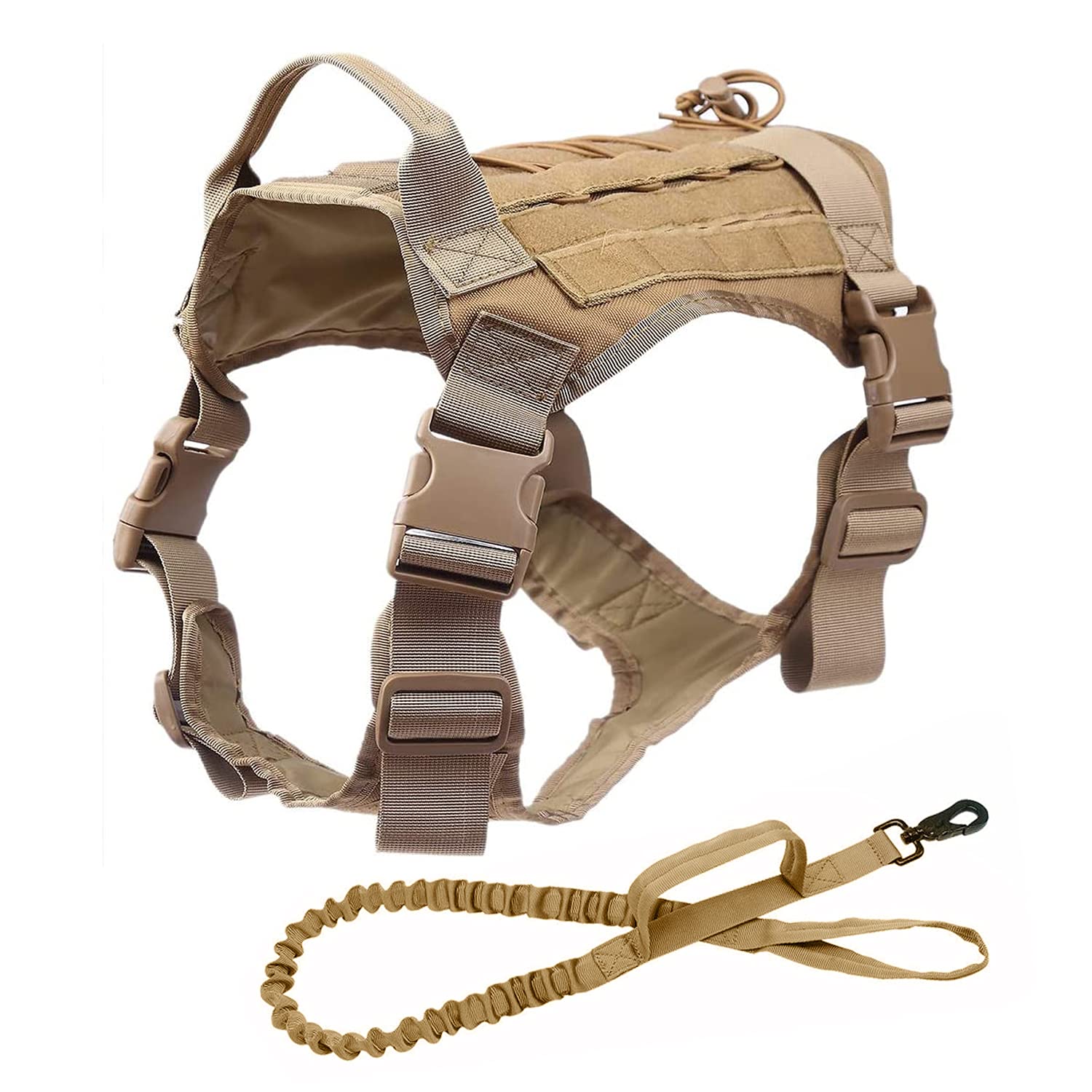 Spring.Rd Tactical Dog Harness Vest with Handle No-Pull Adjustable with Hook Loop for Training Hunting Hiking Walking (Khaki, XL)
