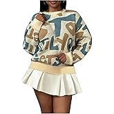 RoseSeek Women's Letter Graphic Sweaters Crew Neck Long Sleeve Pullover Sweater Jumpers