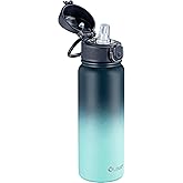 OLDLEY 20 Oz Insulated Stainless Steel Water Bottle For Kids, With Straws Leak-proof, Kids Water Bottles For School Boys Girls,Blue Green