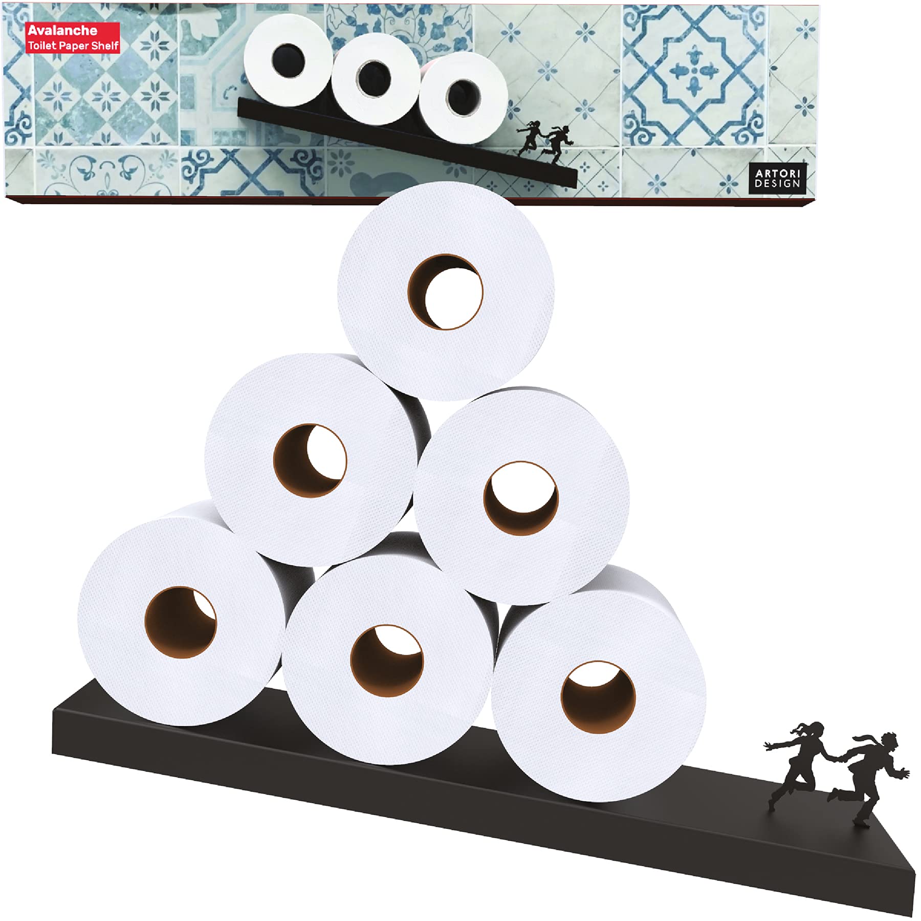 Floating Shelf Toilet Paper Holder - Tilted Matte Black Toilet Paper Roll Holder for Easy Bathroom Storage - Modern Wall Mount Organizer for Rolls Tissues or Towels Above Sink or Over Toilet