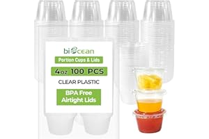 biocean Plastic Portion Cups with Lids (4oz-100CT) Jello Shot Cups with Lids Jello Shot Cups Condiment Cups Salad Dressing Containers for Jams, Honey, Sauce