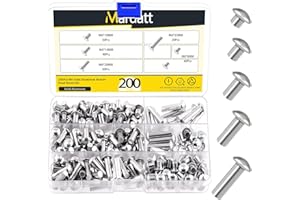 Mardatt 200Pcs M6 Solid Aluminum Brazier Head Rivets, 6mm 10mm 14mm 20mm 25mm Length Aluminum Rivets Fastener, Plain Finish, 