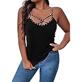 WDIRARA Women's Plus Size Rhinestone Crisscross Spaghetti Strap Cami Top