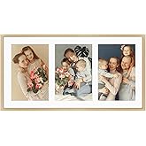 Golden State Art, 5x7 Aluminum Collage Frame, Displays 7x5 Pictures With 3 Openings Mat or One 8.5x16.3 Photo, Real Glass, Po