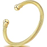 IOQCZQOI Stainless Steel Twisted Cable Wire Bracelet for Women, Adjustable Open Cuff Bangle, Vintage Designer Style Stackable Fashion Jewelry, Anniversary Birthday Gift