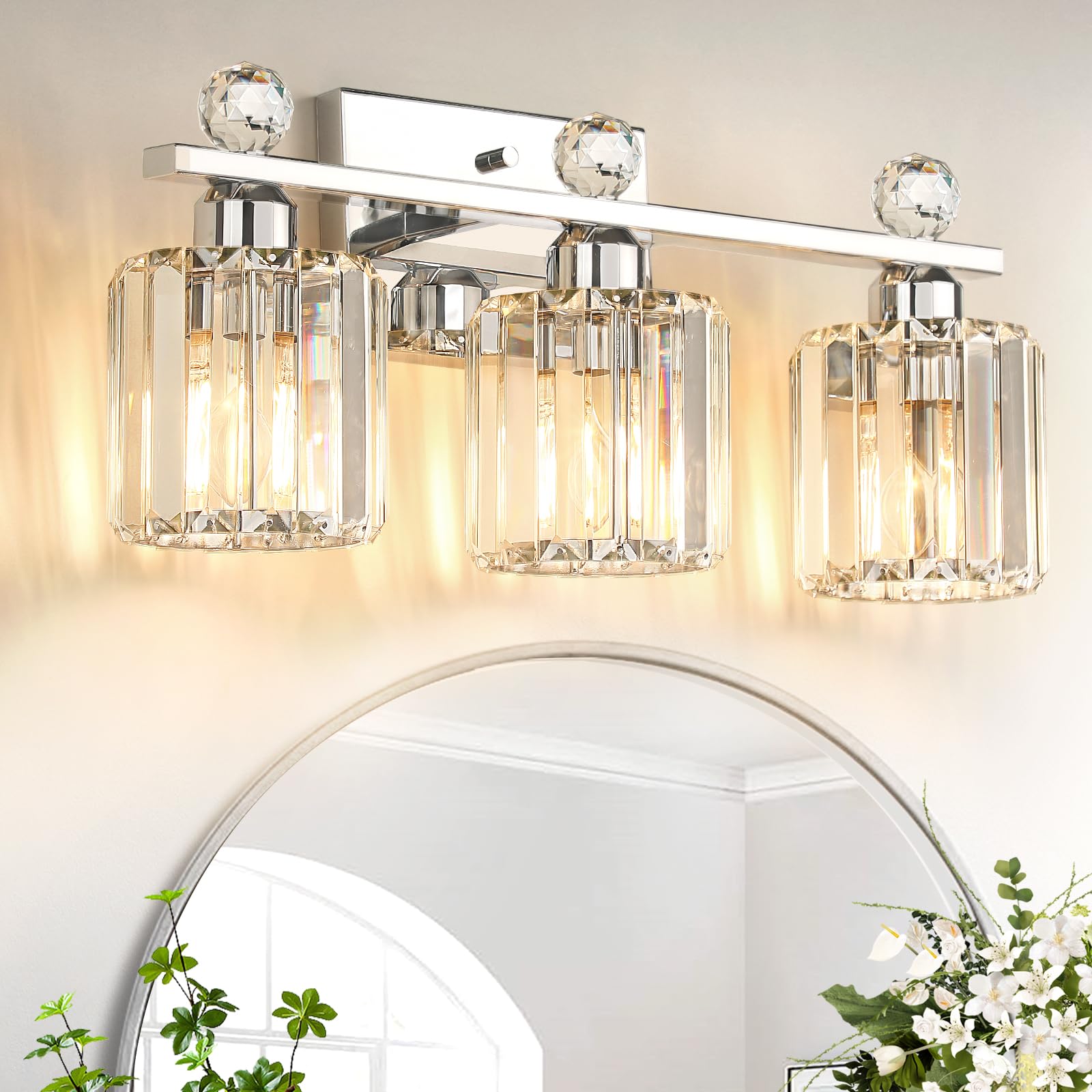Photo 1 of KunruiTAI Crystal Bathroom Lighting Fixtures Over Mirror, 3 Light Chrome Brushed Nickel Vanity Light, Modern Bath Wall Sconce Lighting for Bedroom Living Room1054383963
