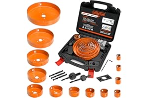 Luckyway Hole Saw Kit Pro, 22PCS Hole Saw Set with 3/4"-6"(19-152mm) 13PCS Hole Saws, Double-Ground Teeth for Clean Cutting, Ideal for Soft Wood, Plywood, Drywall, PVC