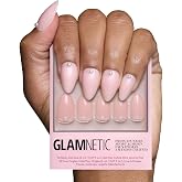 Glamnetic Press On Nails - Short Almond, Glossy Fake Nails 30 Pc Full Kit | Everyday Nude press on nails in 15 sizes. 3D-detail glue-on set. chip-resistant, up to 2 weeks wear