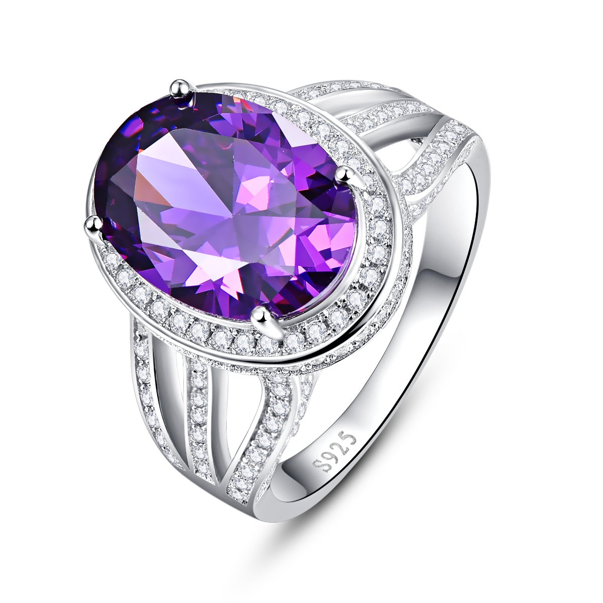Bague Fiançailles Argent 925 - Améthyste Naturelle 6,67g Taille 6.5, Sertie Griffes, Fait Main