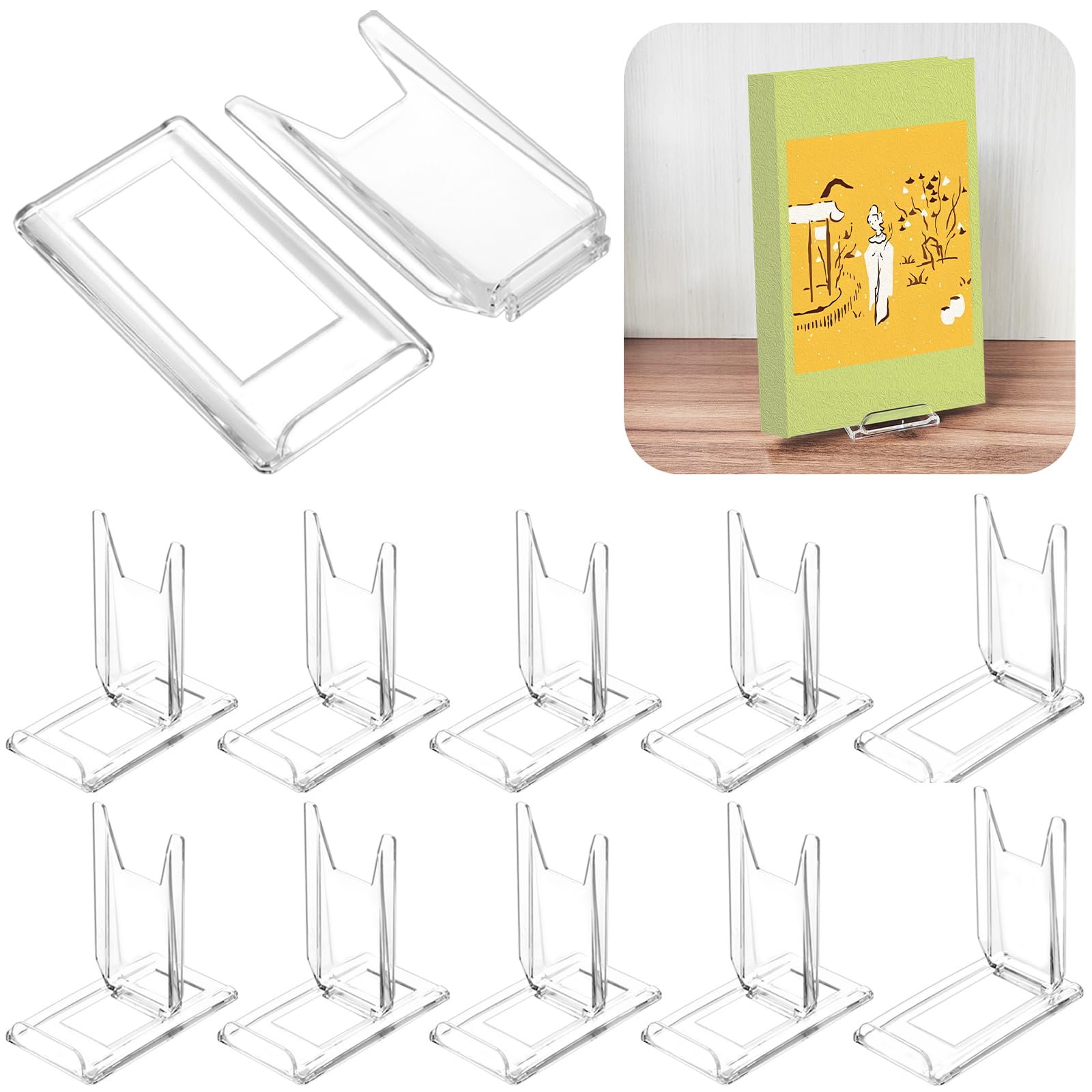 LRANFOW 10 Pack Adjustable Acrylic Comic Book Display Stands Crystal Clear Easel Collector Display Holder for Artwork Album CD Magazine Postcard Cookbooks Photos