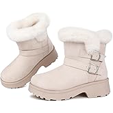 Goldnut Platform Women's Ankle Winter Boot, Chunky Low Heel Snow Boots With Fashion Buckle Slip-On Cozy Outdoor Short Booties