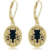 Filigree Leverback Dangle Earrings Sterling Silver Black Onyx/Abalone Shell Earrings Filigree Jewelry Gifts for Women