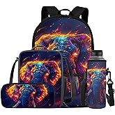 Gomyblomy 3D Elephant Backpack for Boys 10-12 12-14 Kids Bookbag with Lunch Box Pencil Case Water Bottle Sleeve Large Capacity 17 Inch Teens School Bag for Elementary Middle Schoolbag Set of 4