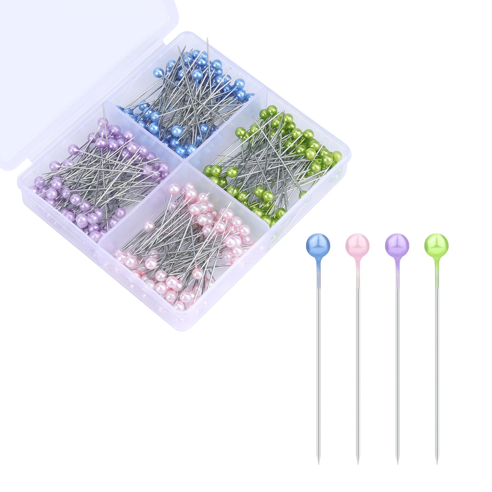 KINBOM 320pcs Head Sewing Pins, 38mm Colorful Straight Ball Pins Decorative Straight Sewing Pins for Fabric Quilting Sewing (Purple, Pink, Blue, Green)