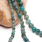 Natural Stone Beads Green Dragon Vein Agate 8mm Polished Round Smooth Gemstone Beads for Jewelry Making Supplies 15 Inch(45 Beads)