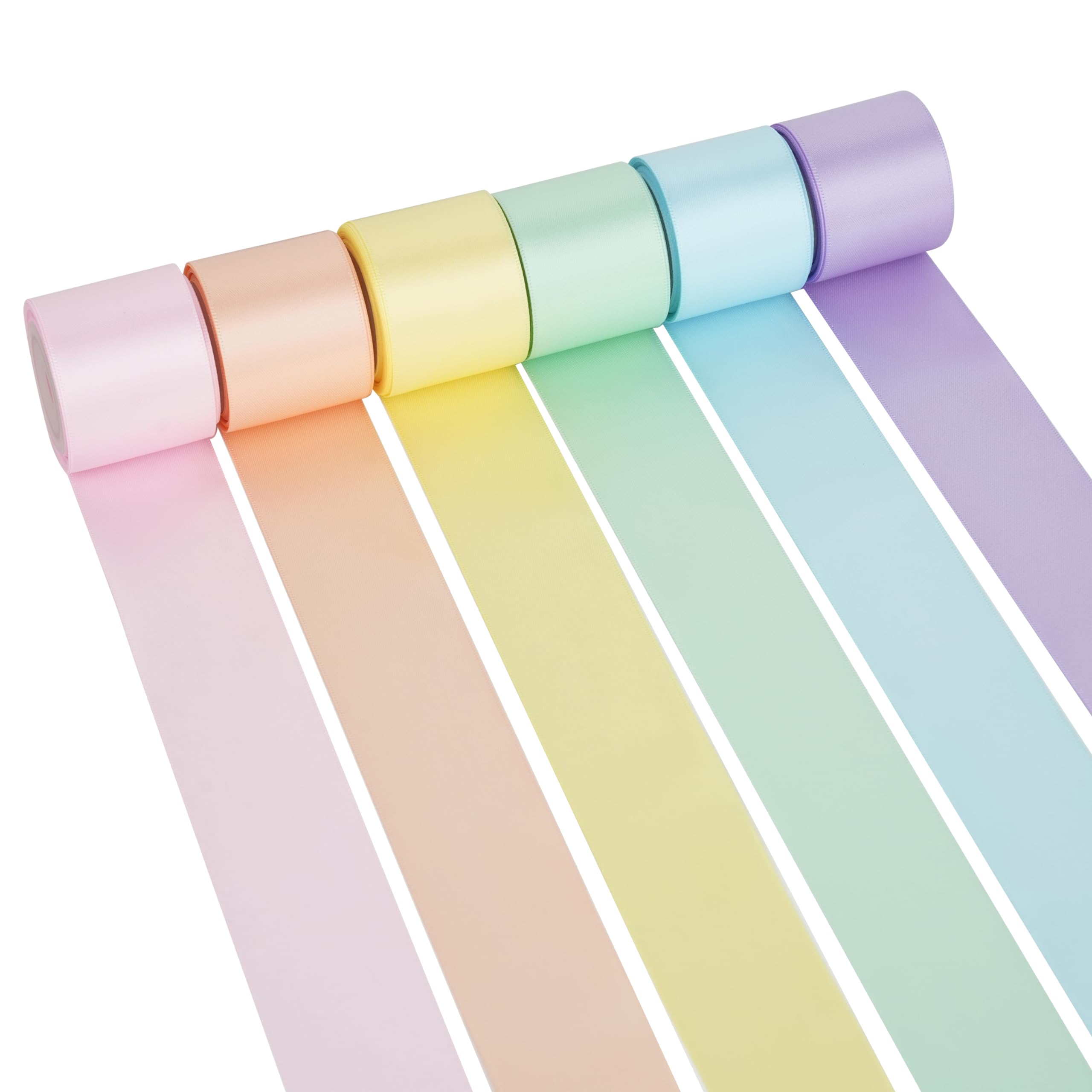 Pastel Ribon DINDOSAL Pastel Ribbon Assortment - 1.5 Inch Double Face Rainbow ...