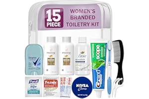 Peaknip Travel Toiletry Kit For Women - 15 Piece Travelers Essentials, TSA Compliant, Travel Size Toiletries kit, Bundle includes Shampooo & Conditioner, Body Wash, Deodorant, Moisturizer & More