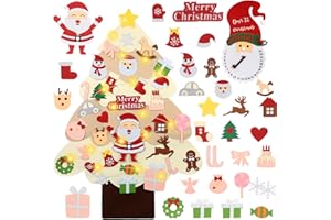 yazi 2024 New 3ft DIY Felt Christmas Tree Set with Light Santa Claus Advent Calendar,Toddler Felt Christmas Tree Xmas Wall Hanging Decorations DIY Christmas Tree for Kids Felt Craft Kits
