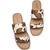 katliu Women's Flat Sandals Two Strap Slide Sandals Open Toe