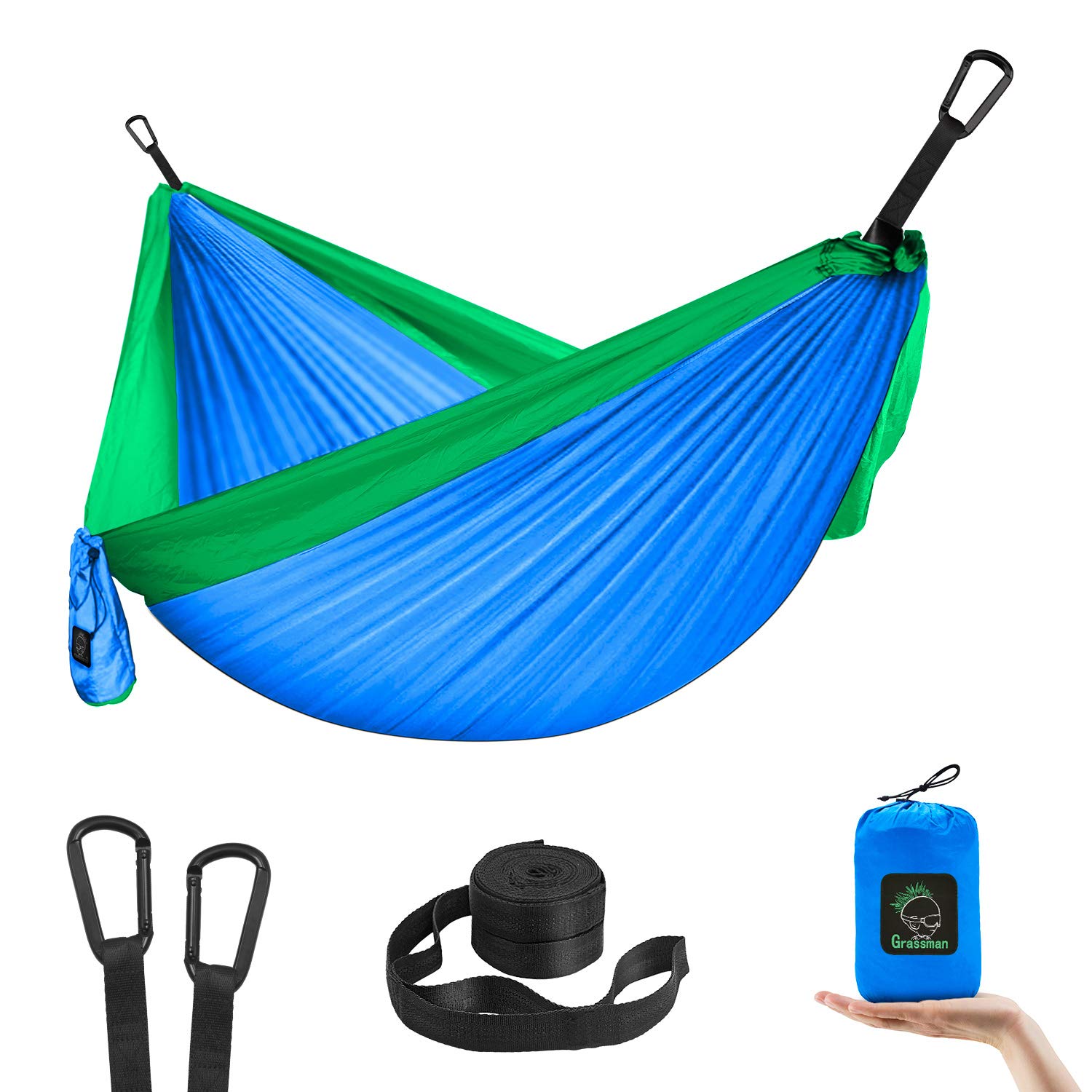 Photo 1 of GRASSMAN Kids Hammock-Small Camping hammocks, Portable Camping Gear for Child Indoor/Outdoor use, with Tree Straps & Carabiners Blue & Green