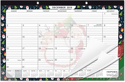 Amazon Hoposo 卓上カレンダー 18年12月から18年12月までの卓上カレンダー 大型 卓上 月間カレンダー 17インチx11インチ デイリープランナー 13ヶ月 学年 デスクパッド カレンダー 18年12月から18年12月 カレンダー 文房具 オフィス用品