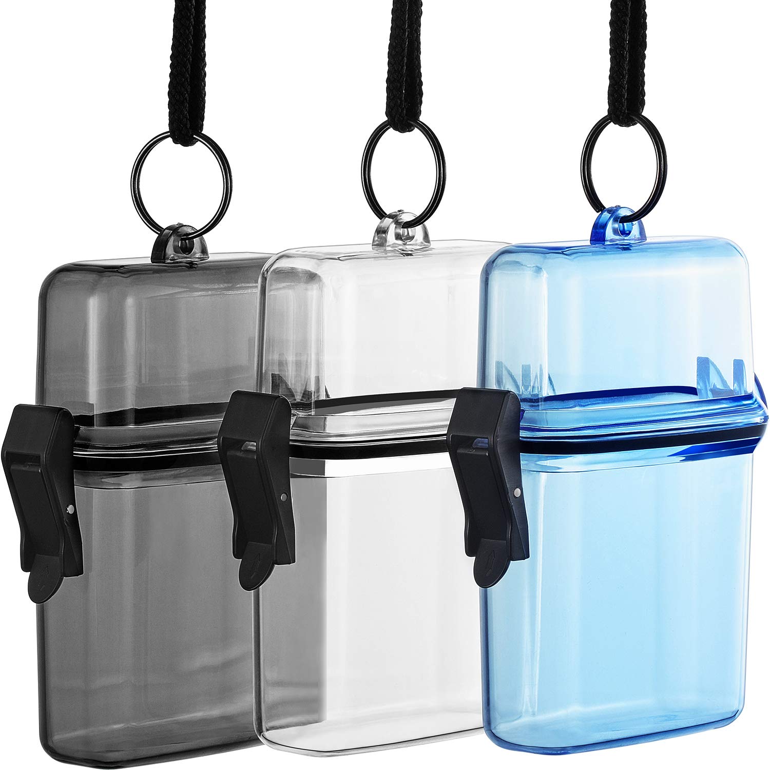 Photo 1 of Outus 3 Pieces Waterproof Case ID Card Holder with Floating Sports Case Locker with Hanging Ring and Rope (Clear, Gray, Blue,4.72 x 2.95 x 1.57 in,Classic)