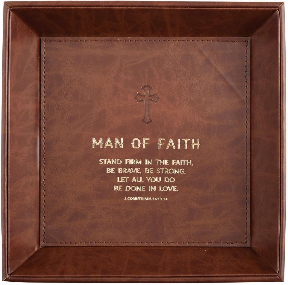 Creative Brands Heartfelt Collection - Just for Him Vegan Leather Valet Tray, 8.5 x 8.5-Inch, Man of Faith - 1 Corinthians 16:13
