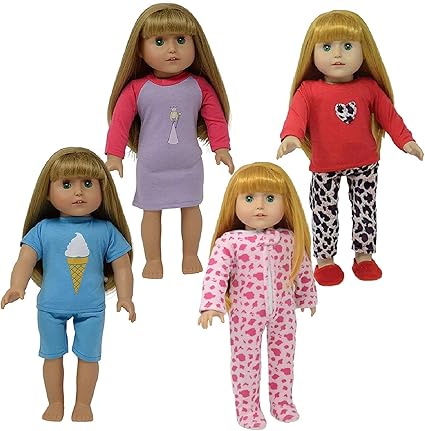 Amazon Com Set Of 4 Pajamas For 18 Inch Doll Toys Games