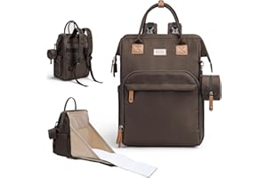 AIITA Diaper Bag Backpack, Multifunction Diaper Bag with Changing Station, Stylish Baby Bags, Large Unisex Diaper Backpack for Mom and Dad, Baby Registry Search, Portable Changing Pad – Black Brown