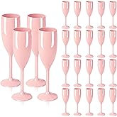 LEYIQU Plastic Champagne Flutes, Acrylic Glasses Goblets Cups Toasting Shatterproof Reusable Flute, for Valentine’s Day Wedding Party Mimosa Bar Anniversary Birthday (24, Pink)