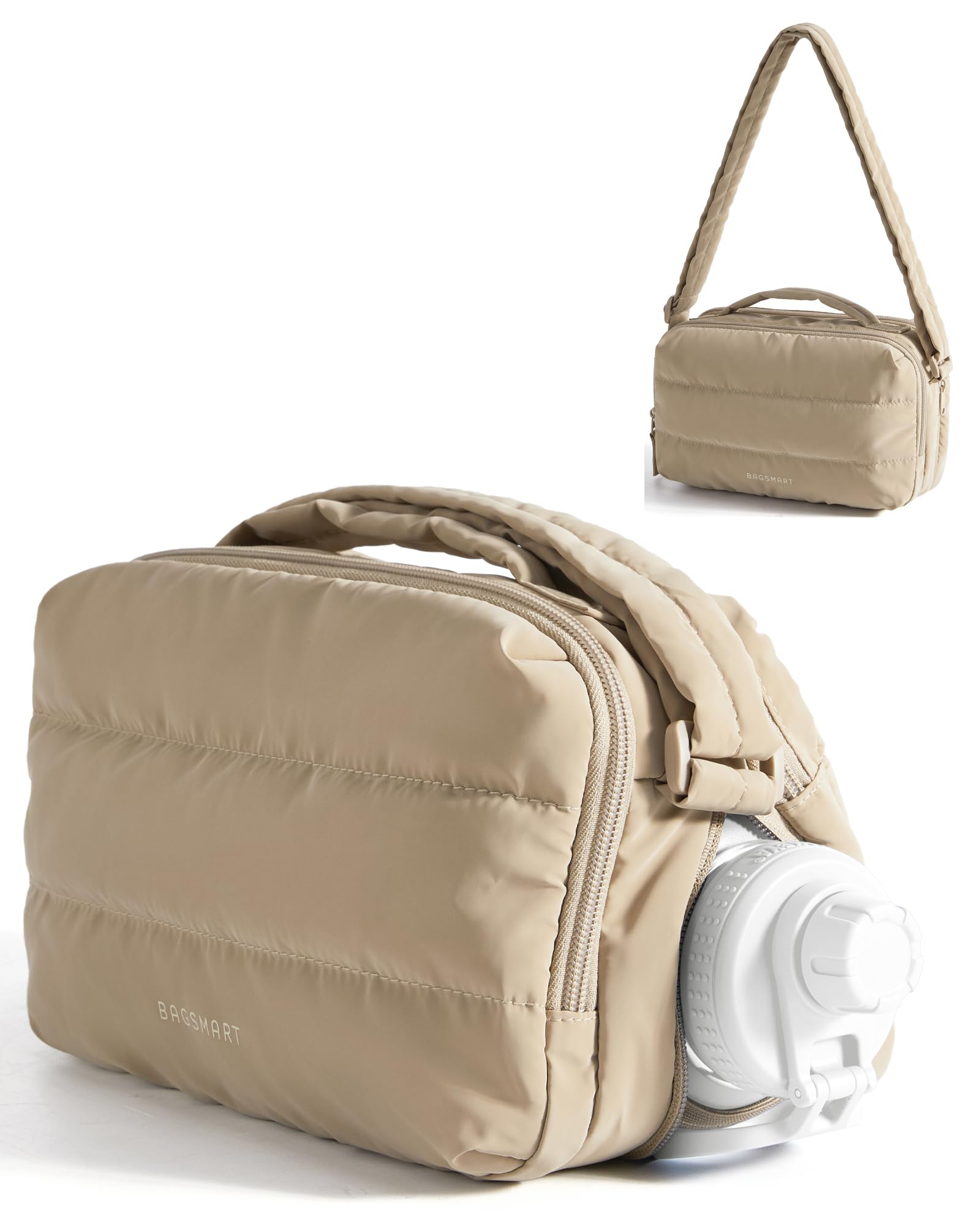 BAGSMART Travel Crossbody Purses for Women, Small Water Bottle Cross body Bag, Puffy Hobo Handbag with Water Bottle Pocket