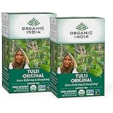 Organic India Original Tulsi Tea - Herbal Tea, Holy Basil and African Basil Calming and Stress Relief Tea, Immune Support, USDA Certified Organic, Non-GMO, Caffeine-Free - 18 Infusion Bags, 2 Pack