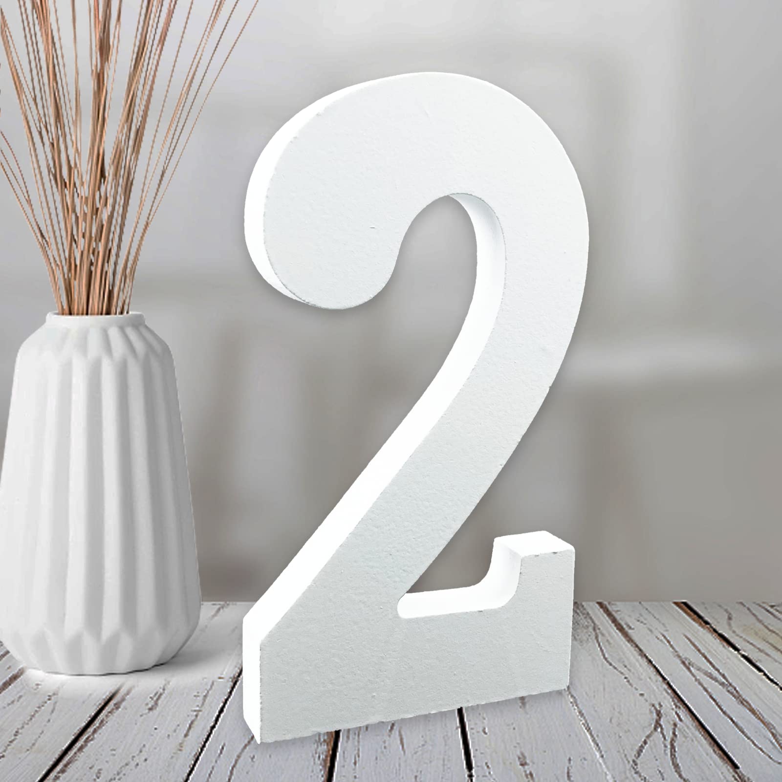 Photo 1 of AOCEAN 6 Inch White Wood Numbers, Unfinished Wood Number for Wall Decorative Standing Numbers Slices Sign Board Decoration for Craft Home Party Projects (2)