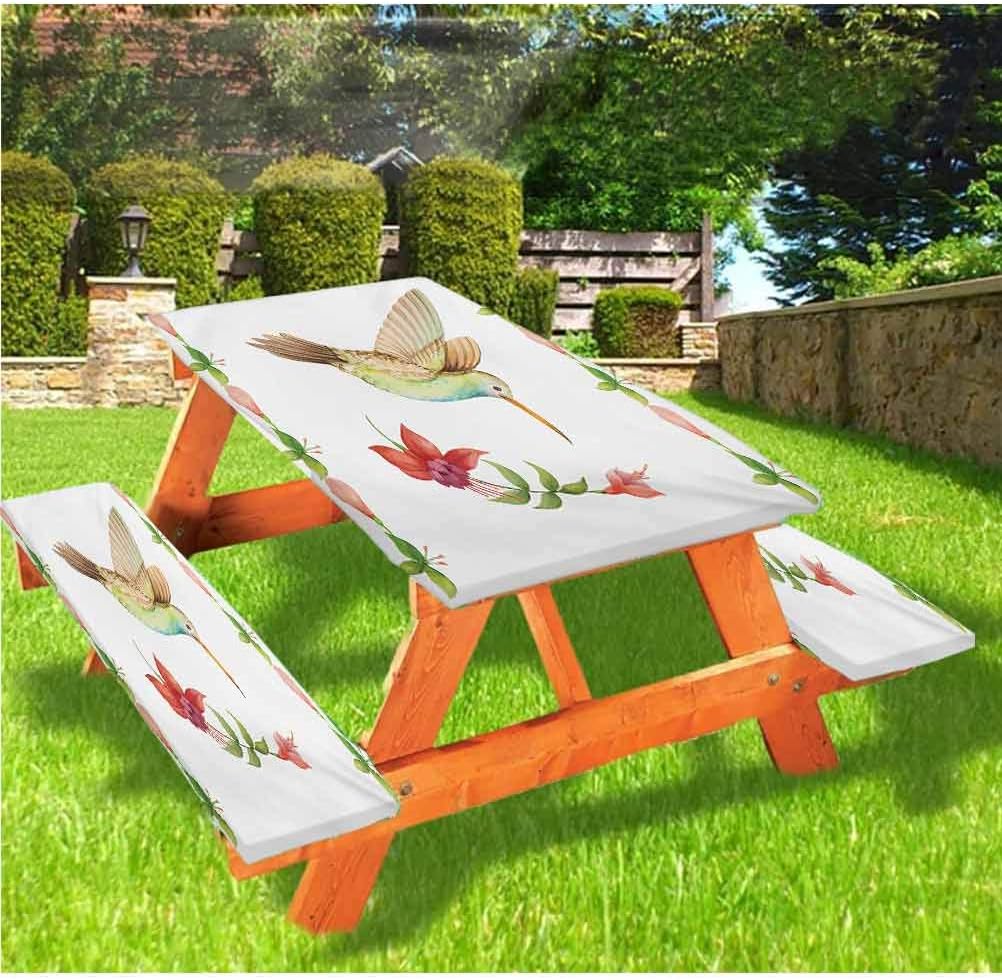 Amazon Com Hummingbird Picnic Table Benches Cover Hummingbird Flying Over A Fuchsia Flower Stem Watercolor Effect Art Print 72 Elastic Edge Fitted Tablecloth Set For Outdoor Park Patio Red And Green Home Kitchen