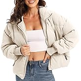 Acubozzntb Women's Puffer Jacket Long Sleeve Zip Up Warm Baggy Winter Jackets for Women