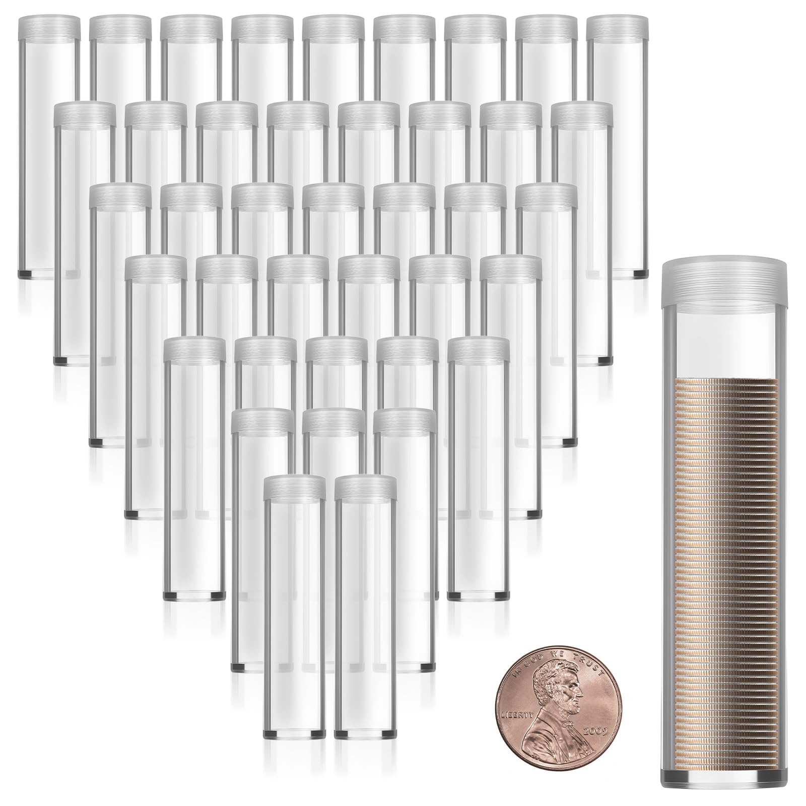 Photo 1 of 40 Pack Plastic Coin Tubes for Cent,Coin Storage Tubes with Screw-On Caps, Plastic Coin Holders for Coin Collection Supplies,Long-Term Coin Storage (Cent)