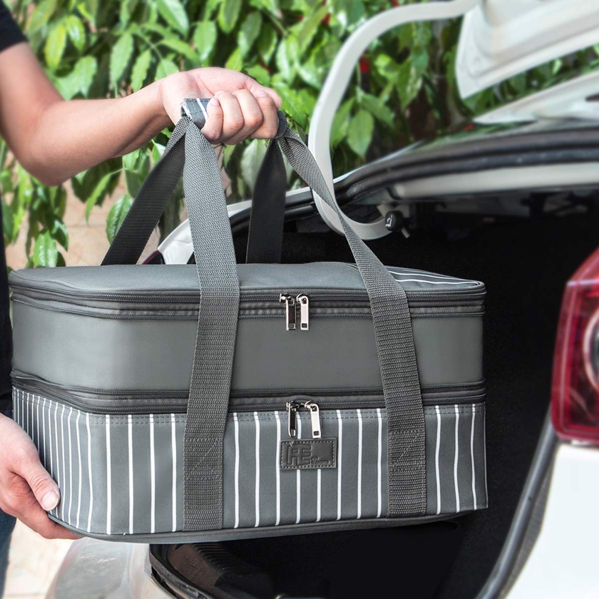 FE FUN ELEMENTS Casserole Carrier, Expandable Insulated Casserole Carriers for Hot or Cold Food, Lasagna Lugger for Parties, Fits 9