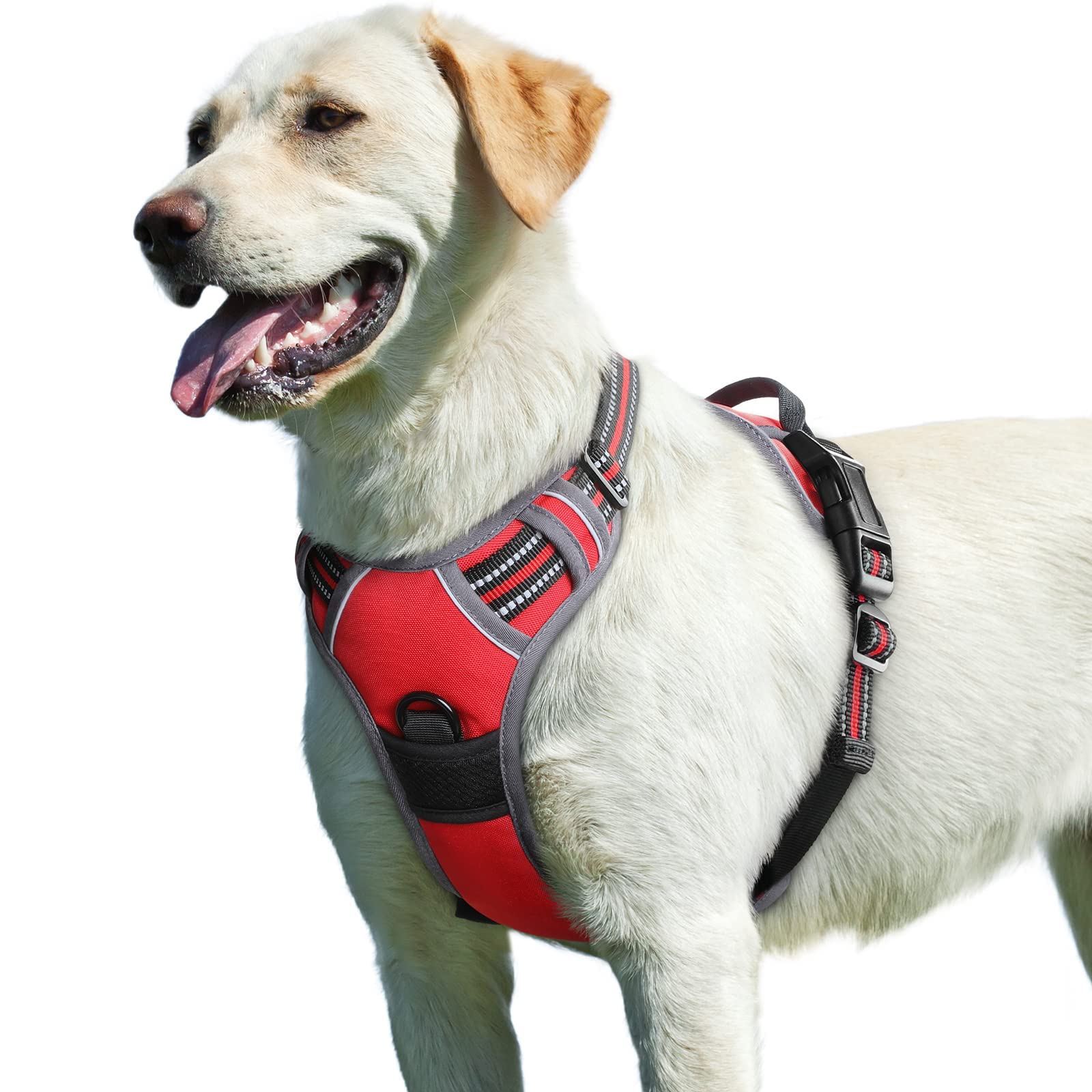 Eagloo Dog Harness Large Dog, No Pull Harness with Front Back Clips, Adjustable Pet Walking Vest, Soft Padded Pet Vest, Reflective No-Choke Breathable with Easy Control Handle, Red, L
