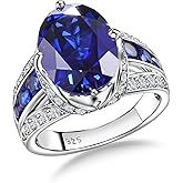 AGRULE Emerald/Sapphire/Ruby/Tourmaline Rings for Women, 925 Sterling Silver Gemstone Engagement Anniversary Ring Big 6.5-8.5 Carat Birthstone Ring, Size 6 to 10 (Send Gift Box)