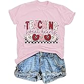 Teacher Valentines Shirt for Womens Teaching Sweethearts T-Shirt Short Sleeve Candy Heart Tee Tops