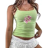 TAOZIBOB Women Y2k Floral Print Camisole Graphic Sleeveless Tanks Tops Scoop Neck Spaghetti Strap Crop Shirts