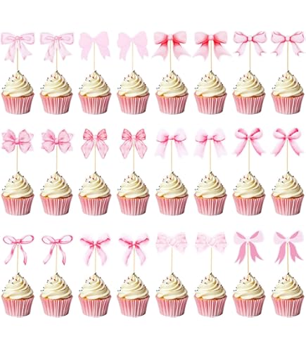 Triani 48Pcs Pink Bow Cupcake Toppers Bowknot Cupcake Toppers Pink Ribbon Bow Birthday Decorations For Baby Showers Bachelorette Parties 7f5cf05d 6769 476d B87b B5e076fff924.6f04c436bf2ad32a8c33728bbd665c6b