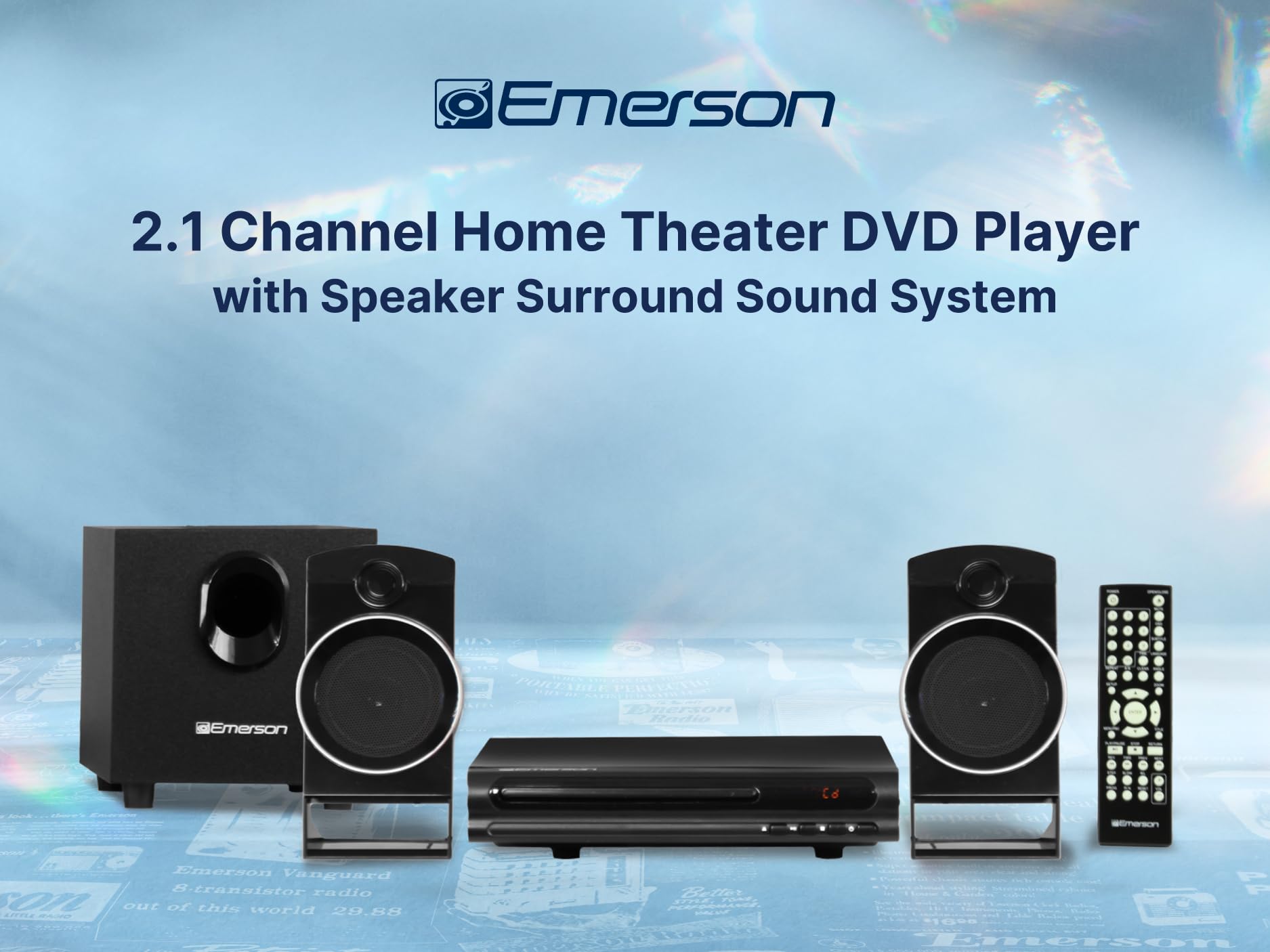 Emerson ED-8050 2.1 Channel Home Theater DVD Player and Surround Sound System with Subwoofer, HDMI Output, USB Playback, and Dual Speakers – Ideal for Immersive Movie and Music Experience
