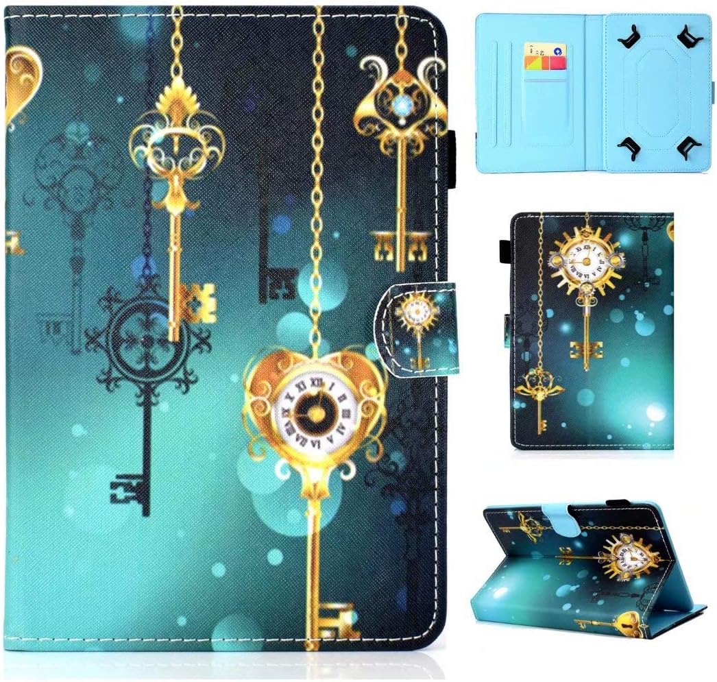 Universal Case for 8" Tablet, Leather Case Stand Cover with Card Slot for Fire HD 8,Huawei MediaPad T3 8",iPad Mini 4, Samsung Galaxy Tab S2 8.0, Lenovo Tab 4 8/Tab 2 A8-50 (Clock)