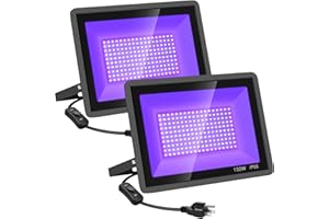 YANYCN 2 Pack 150W LED Black Lights, Blacklight Flood Light with Plug and Switch, IP66 Waterproof Black Lights for Dance Party, Glow in The Dark, Halloween Lights, Body Paint, Fluorescent Poster